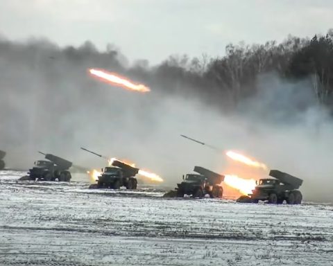 Multiple-rocket launchers fire