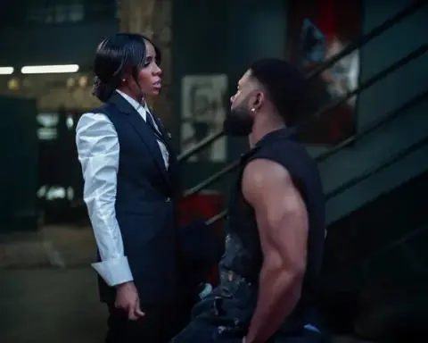 Kelly Rowland and Trevante Rhodes ride a jagged edge of legal trouble in “Mea Culpa.” (Netflix)
