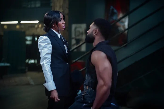 Kelly Rowland and Trevante Rhodes ride a jagged edge of legal trouble in “Mea Culpa.” (Netflix)