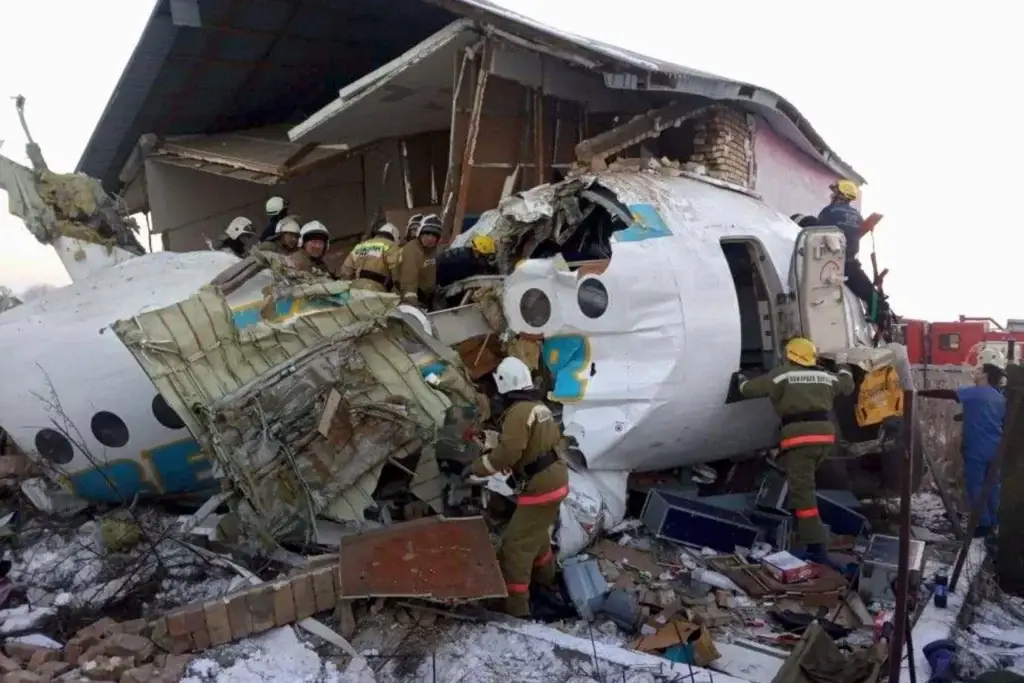 A drone view shows the crash site near the city of Aqtau in Kazakhstan.