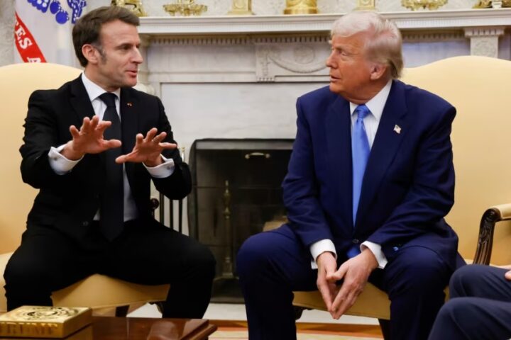 France's President Emmanuel Macron and President Donald Trump