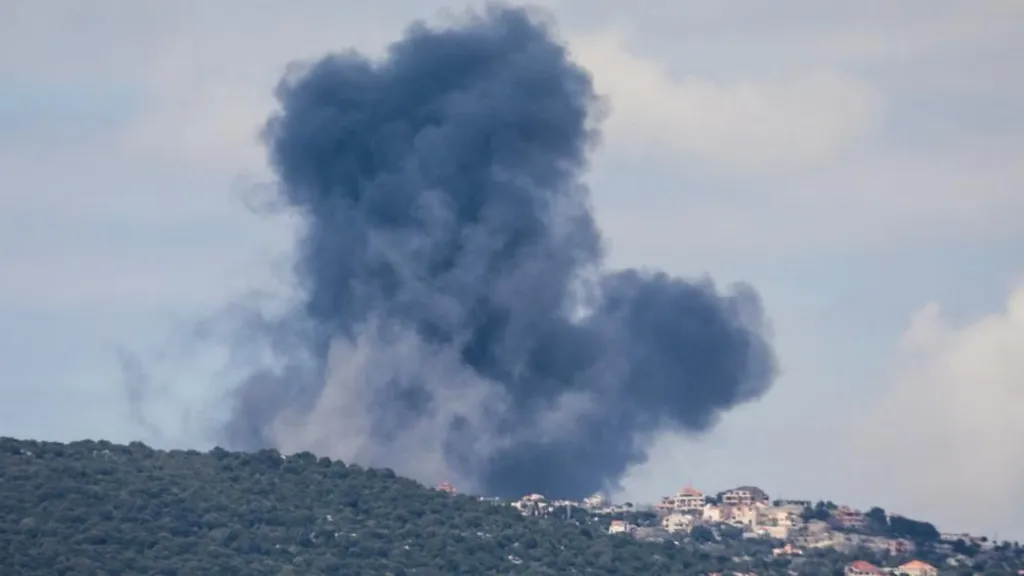 Smoke billows from the site of Israeli strikes in southern Lebanon
